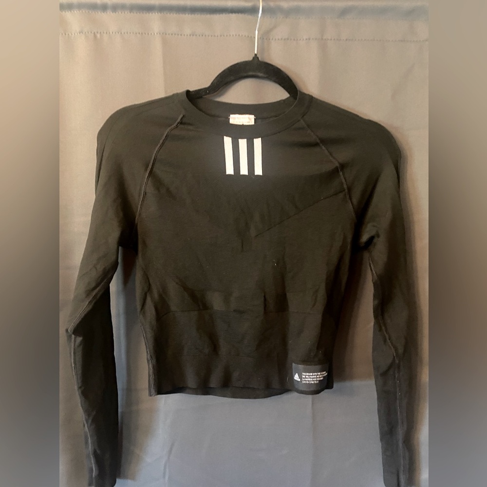 Adidas Black Long Sleeve Athletic Training Top Size Medium